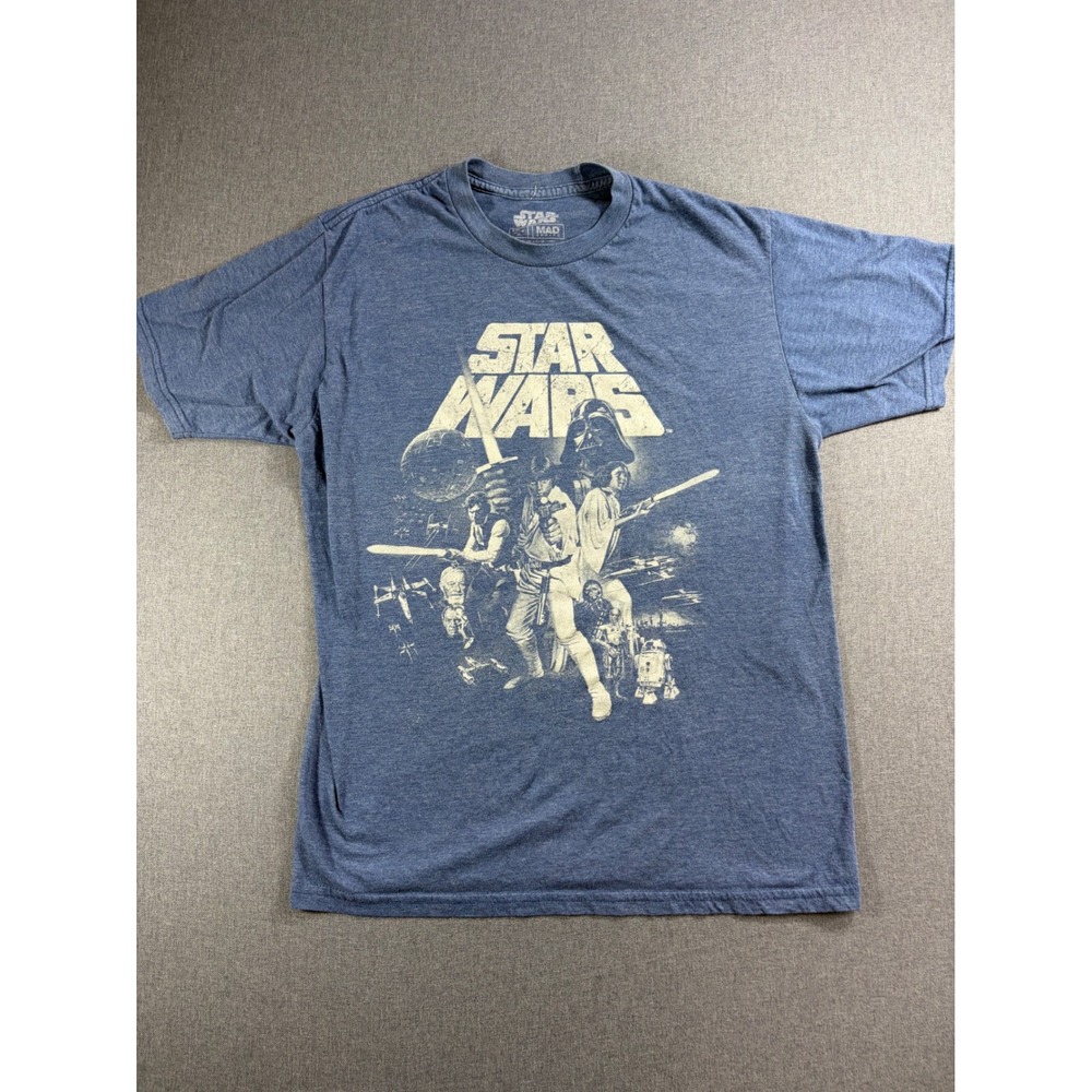 Star Wars Mad Engine Mens Blue Heather Graphic T-Shirt Size M Classic Poster Art